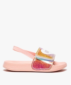 GEMO Mules de piscine fille à bride élastique et bandeau scratch Rose