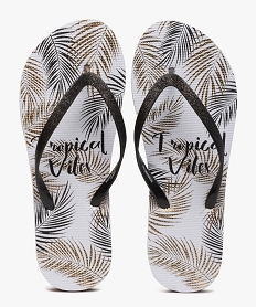 tongs femme a motifs tropicaux et brides pailletees blanc tongsA602701_4