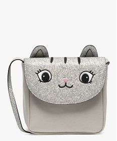 GEMO Sac fille avec rabat à paillettes avec motif chat Gris