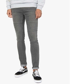 GEMO Jean homme coupe slim avec empiècements surpiqués sur les cuisses gris standard