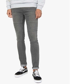 GEMO Jean homme coupe slim avec empiècements surpiqués sur les cuisses Gris