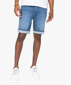 bermuda homme en jean stretch effet delave bleu shorts en jeanA622501_1