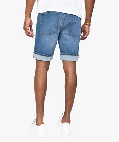 bermuda homme en jean stretch effet delave bleu shorts en jeanA622501_3
