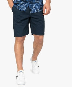 GEMO Bermuda homme en toile à taille élastiquée Bleu