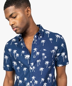 chemise homme a manches courtes imprime palmiers bleu chemise manches courtesA629501_2