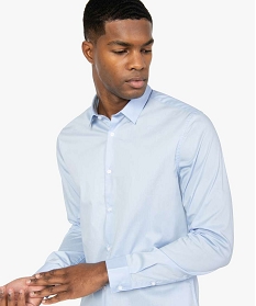 chemise homme unie coupe slim en coton stretch bleu chemise manches longuesA629901_2