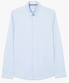chemise homme unie coupe slim en coton stretch bleu chemise manches longuesA629901_4