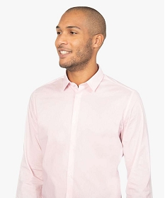 chemise homme unie coupe slim en coton stretch rose chemise manches longuesA630001_2