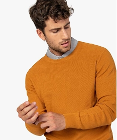 GEMO Pull homme en maille fantaisie avec col rond Jaune