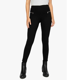 leggings femme en maille milano avec fausses poches zippees noirA647601_1