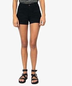 short femme facon denim avec revers cousus noir shortsA648401_1