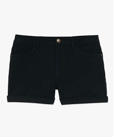 short femme facon denim avec revers cousus noir shortsA648401_4