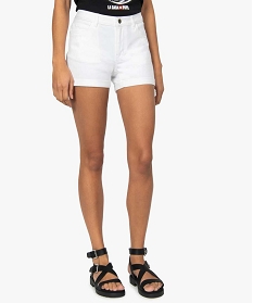 GEMO Short en coton stretch avec revers cousus femme blanc standard