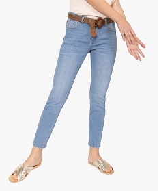 jean femme coupe slim avec ceinture tressee gris pantalons jeans et leggingsA656301_1