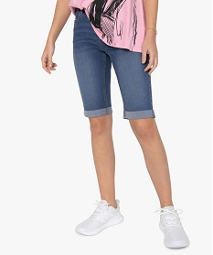 GEMO Bermuda femme en jean avec revers Bleu