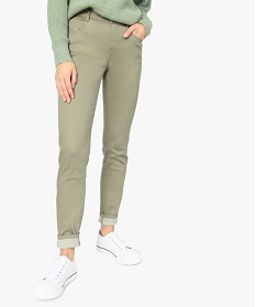 GEMO Pantalon femme coupe slim en toile extensible Vert