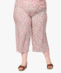 pantalon femme en toile imprimee coupe ample brunA662501_1