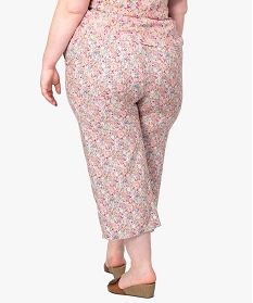 pantalon femme en toile imprimee coupe ample brunA662501_3