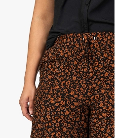 pantalon femme large et fluide imprime a taille elastiquee brunA662601_2