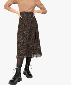 jupe femme plissee avec taille froncee brunA666501_2