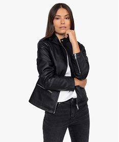 veste femme esprit biker avec zips metalliques noirA667701_1