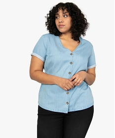 chemise femme grande taille en jean a smocks bleu chemisiersA670001_1