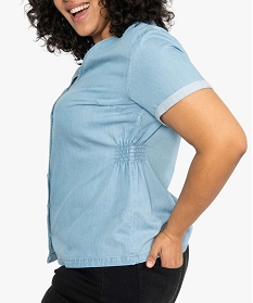 chemise femme grande taille en jean a smocks bleu chemisiersA670001_2