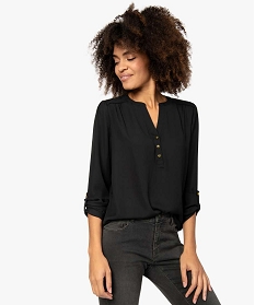 blouse femme en voile avec manches retroussables noir blousesA672901_2