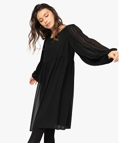 robe femme en voile avec manches plissees transparentes noir robesA678701_1