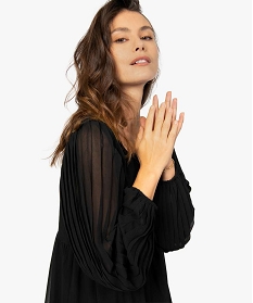 robe femme en voile avec manches plissees transparentes noirA678701_2