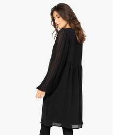robe femme en voile avec manches plissees transparentes noirA678701_3