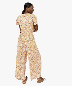 combinaison pantalon femme plissee a motifs fleuris brunA680001_3