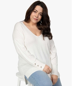 pull femme grande taille en maille fine a col v et boutons fantaisie blanc pulls et giletsA685301_1