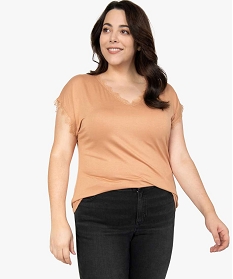 GEMO Tee-shirt femme sans manches avec finitions dentelle Orange