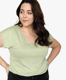 tee-shirt femme grande taille sans manches avec finitions dentelle vert t-shirts manches courtesA686501_2