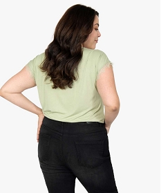 tee-shirt femme grande taille sans manches avec finitions dentelle vert t-shirts manches courtesA686501_3