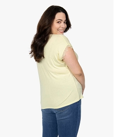 tee-shirt femme grande taille sans manches avec finitions dentelle jaune t-shirts manches courtesA686601_3