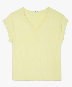 tee-shirt femme grande taille sans manches avec finitions dentelle jaune t-shirts manches courtesA686601_4