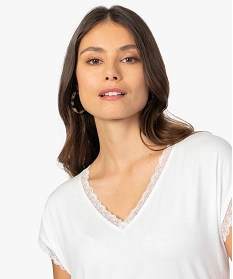 tee-shirt femme a manches courtes avec col v en dentelle blanc t-shirts manches courtesA688401_2