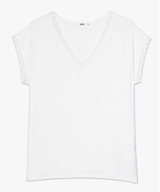 tee-shirt femme a manches courtes avec col v en dentelle blanc t-shirts manches courtesA688401_4