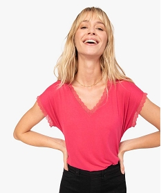 tee-shirt femme a manches courtes avec col v en dentelle rose t-shirts manches courtesA688501_2