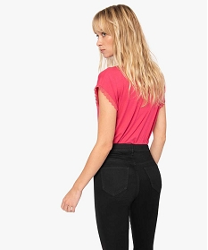 tee-shirt femme a manches courtes avec col v en dentelle rose t-shirts manches courtesA688501_3