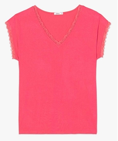 tee-shirt femme a manches courtes avec col v en dentelle rose t-shirts manches courtesA688501_4