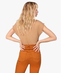 tee-shirt femme a manches courtes avec col v en dentelle orange t-shirts manches courtesA688601_3