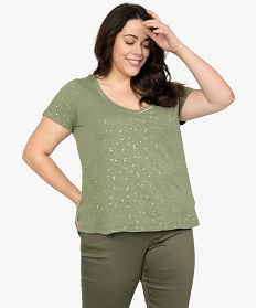 tee-shirt femme grande taille a col v et details brillants vert t-shirts col vA689001_1