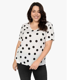 tee-shirt femme grande taille a pois et col v imprime t-shirts col vA691201_1