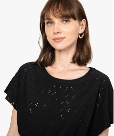 tee-shirt femme a manches courtes facon dentelle anglaise noir t-shirts manches courtesA691301_2