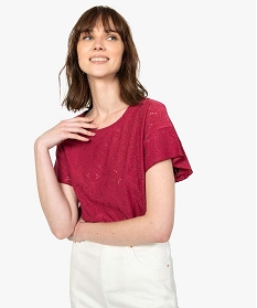 tee-shirt femme a manches courtes facon dentelle anglaise violet t-shirts manches courtesA691401_1