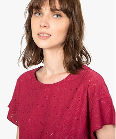 tee-shirt femme a manches courtes facon dentelle anglaise violetA691401_2