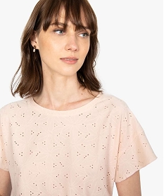 tee-shirt femme a manches courtes facon dentelle anglaise rose t-shirts manches courtesA691601_2